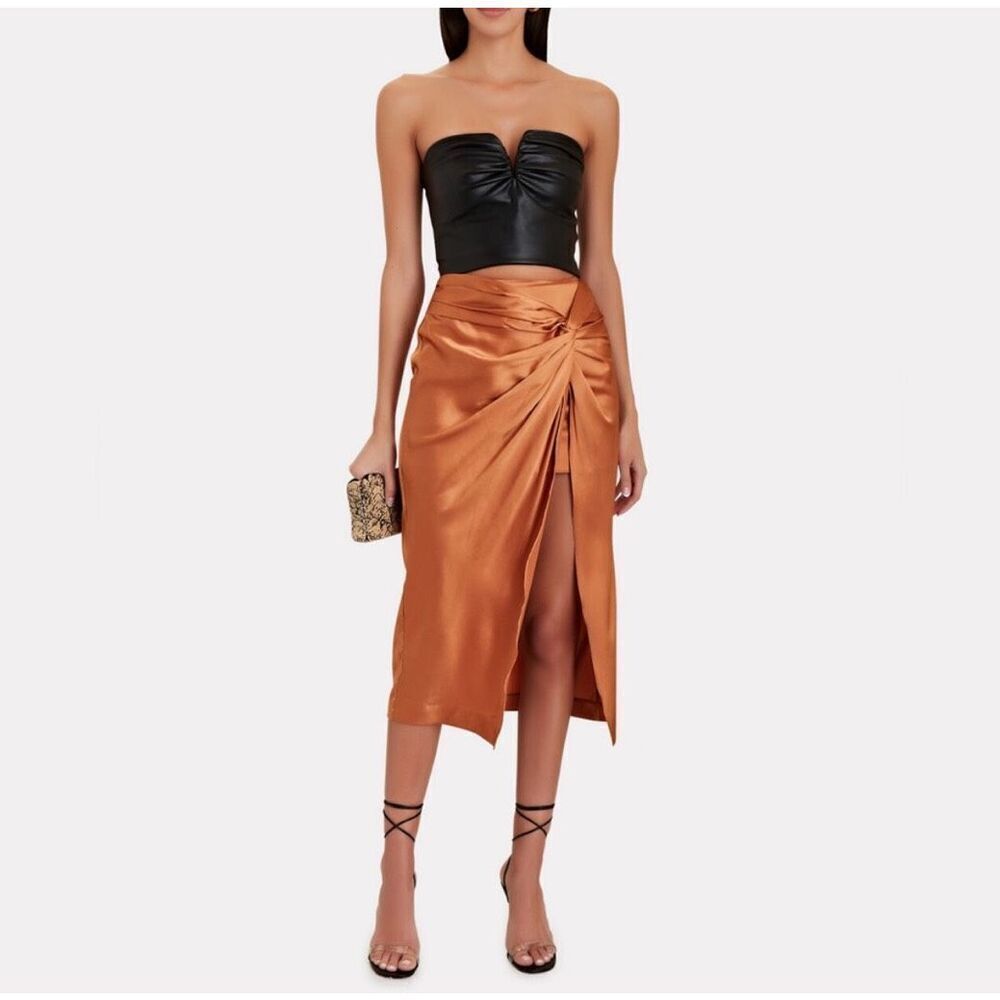 Intermix Maxine Ruched Silk Midi Skirt 4